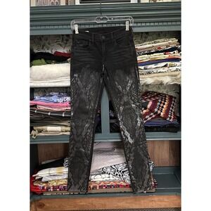 TRUE RELIGION JEANS HALLE SUPER SKINNY BLACK VENOM IRIDESCENT SIZE 24